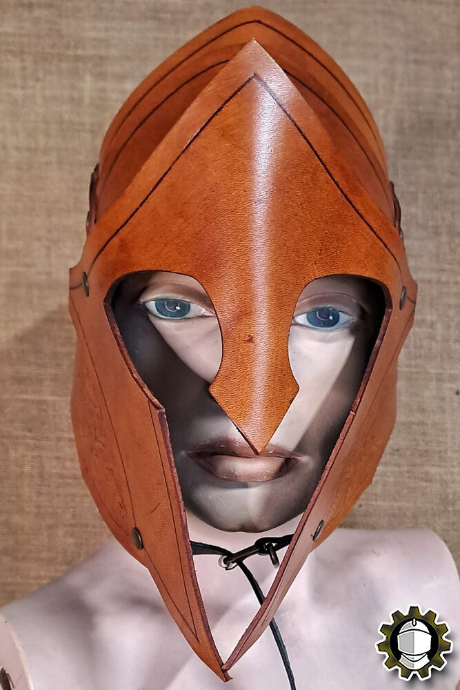 Medieval leather helmet model Lacedemon, brown color
