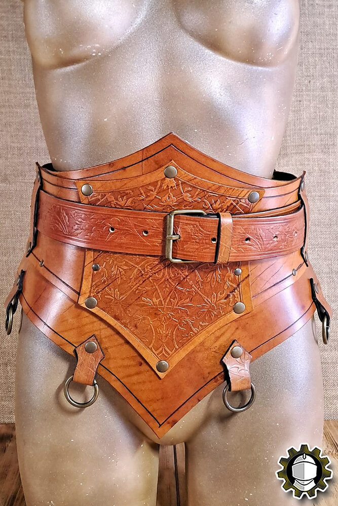 Medieval leather corset with belt model Senua, brown color