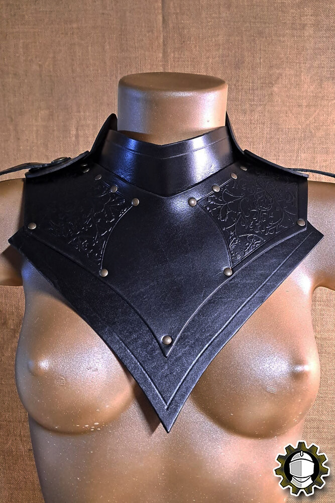 Medieval leather gorget model Senua, black color