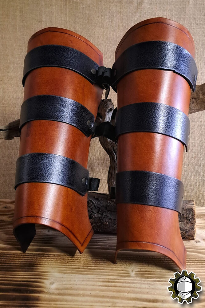 Medieval leather greaves model Ragnall, brown