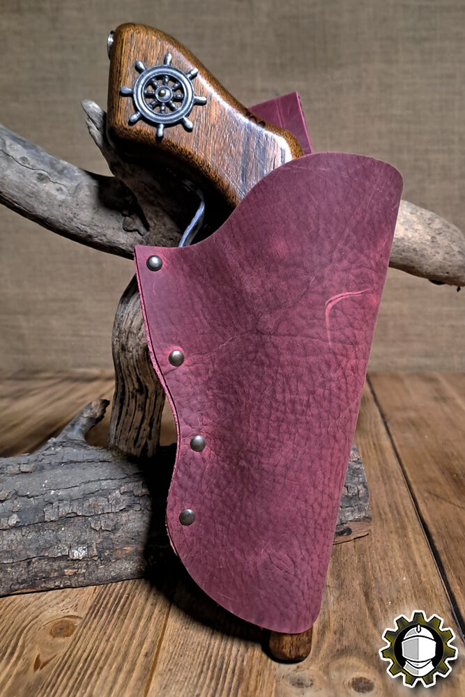 Leather pencil case for right hand, red color