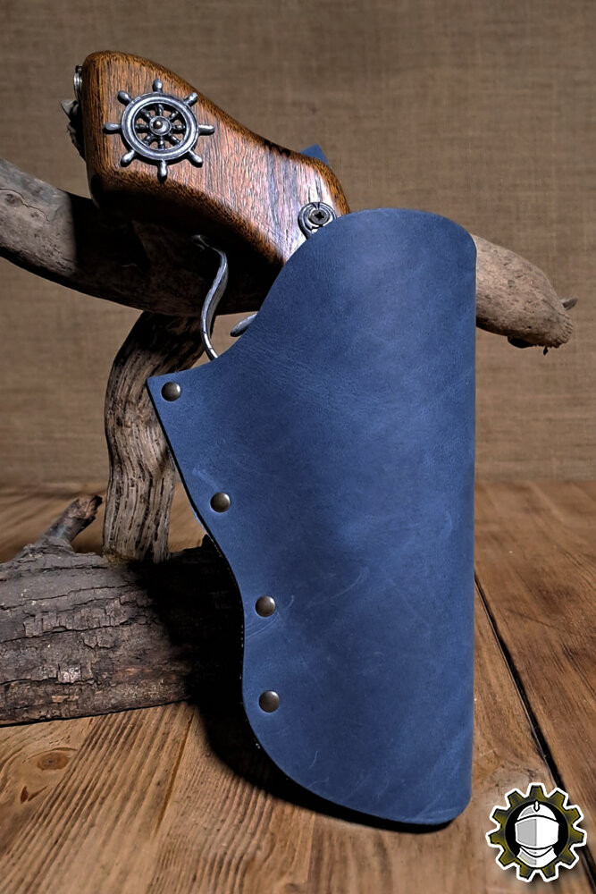 Leather pouch for right hand, blue