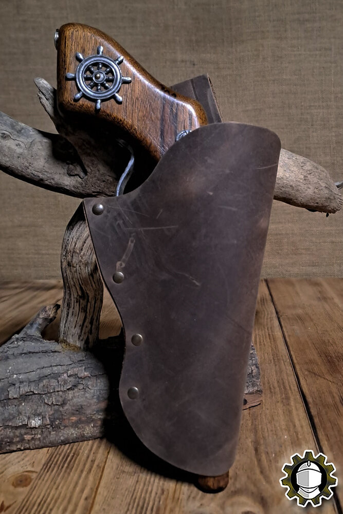 Right-hand leather pencil case, brown color