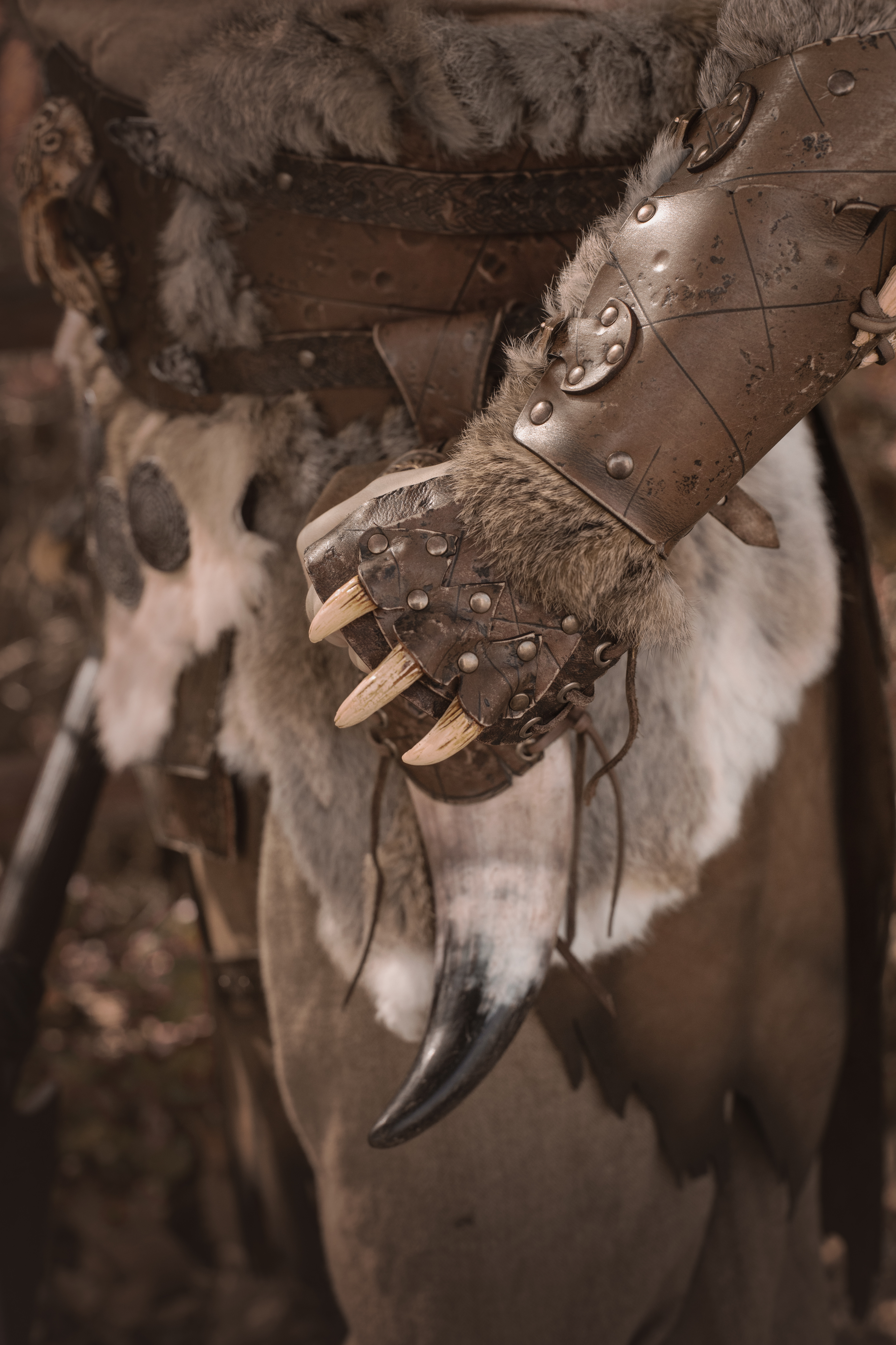 Long barbarian bracers model Berseker, brown