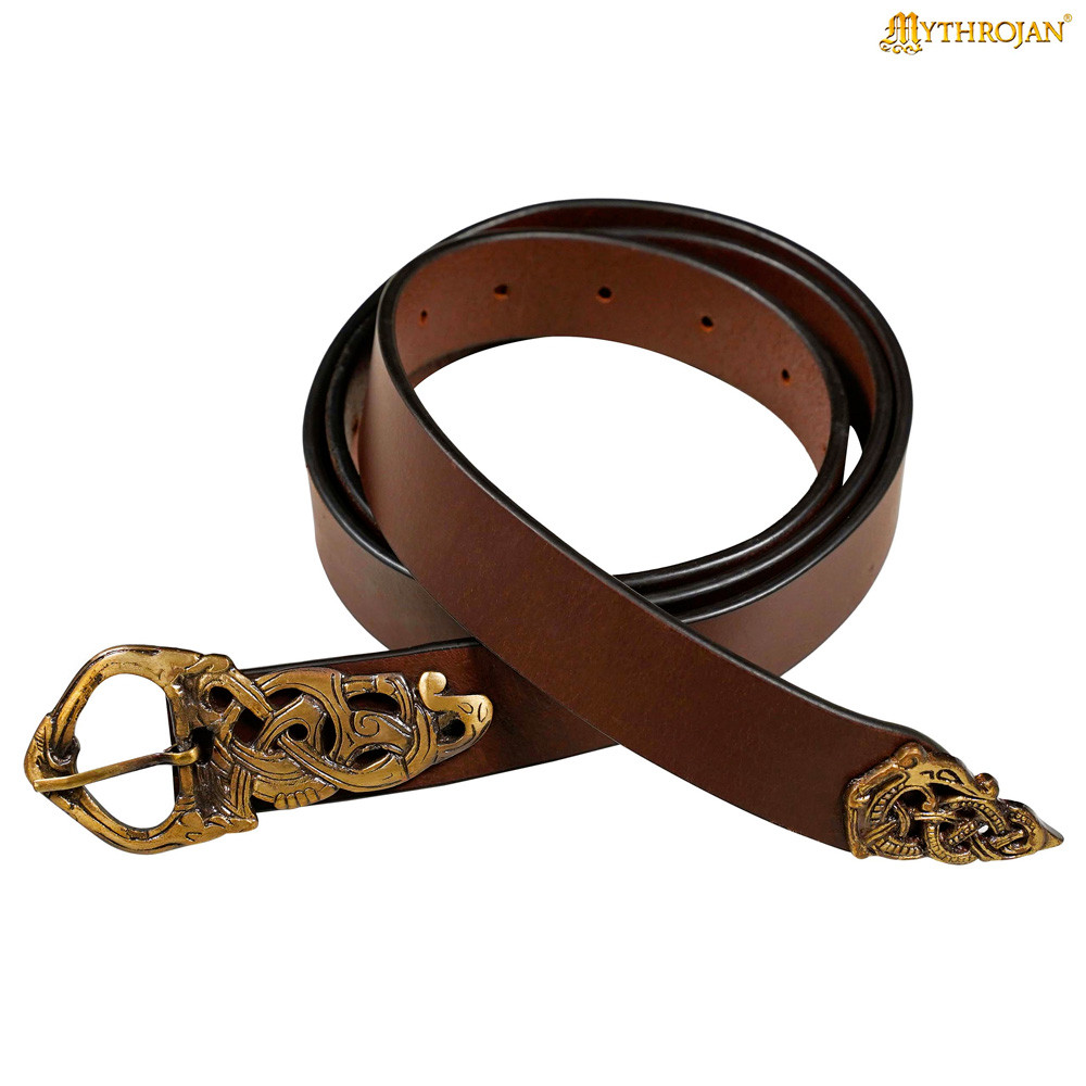 Viking belt in leather Midgard Serpent, brown