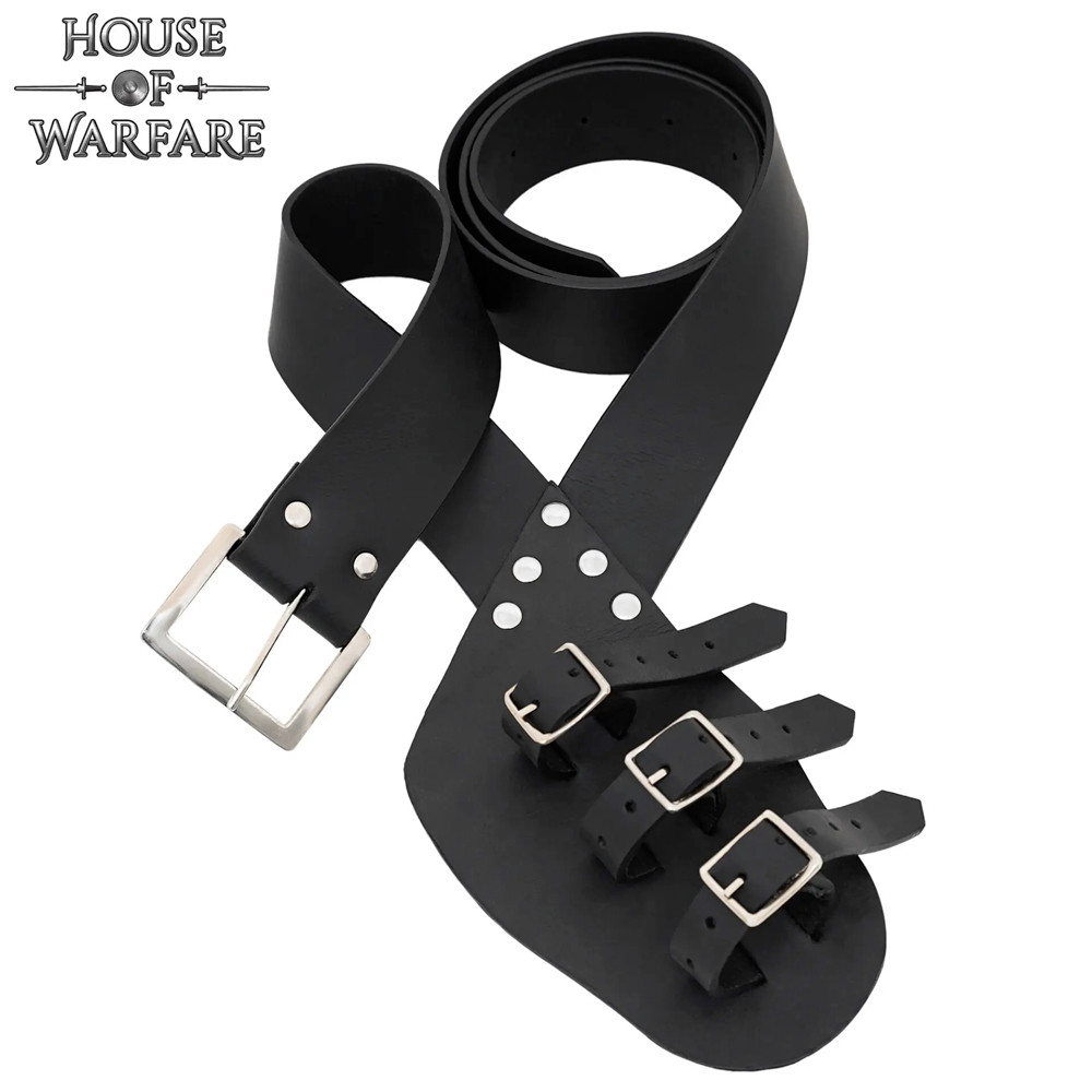 Medieval leather sword belt, black color