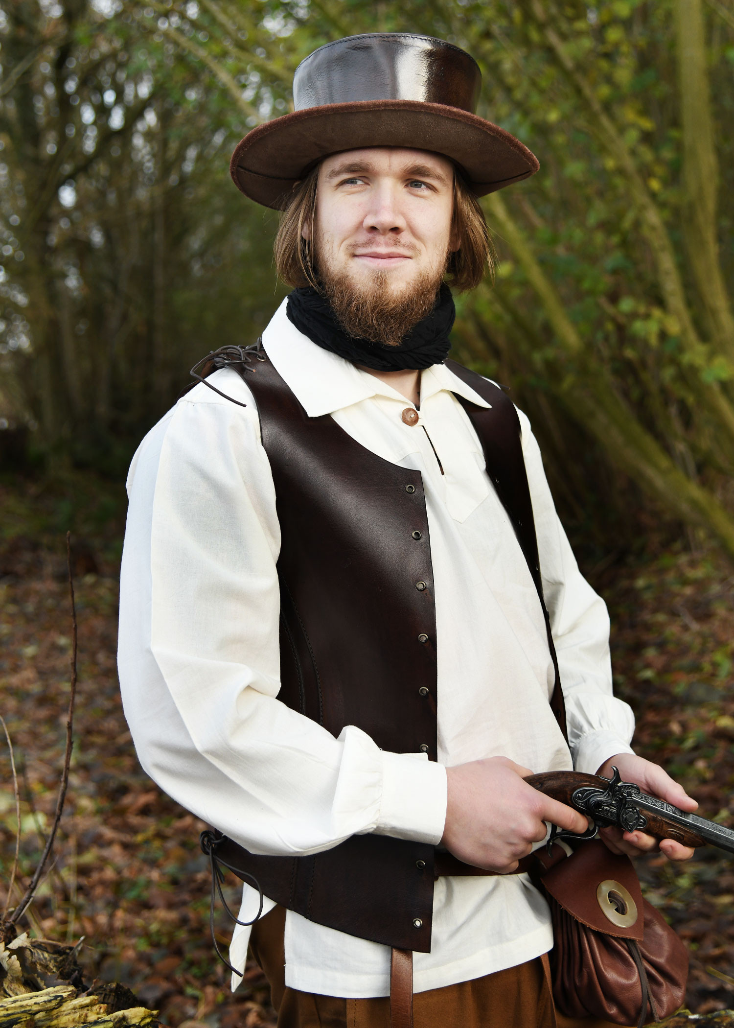 Medieval leather hat with wide brim, brown