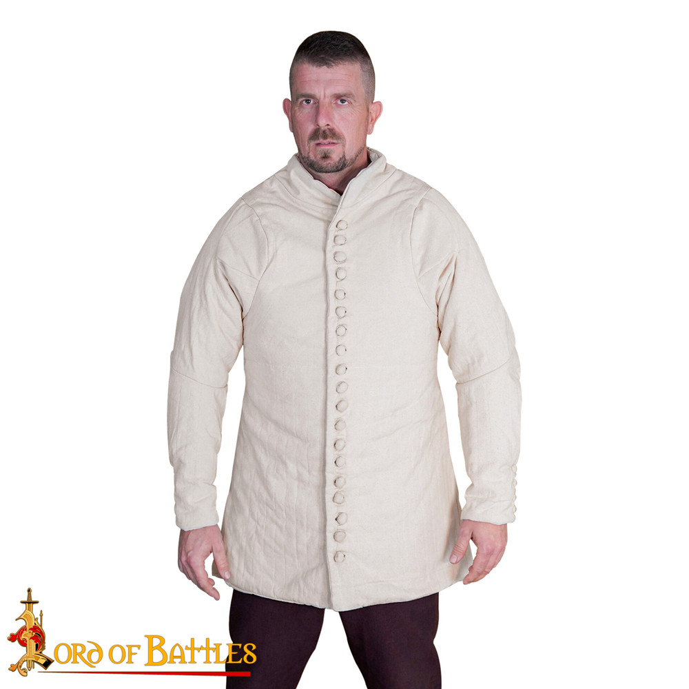 Medieval padded gambeson type 6 with buttoned front, natural color