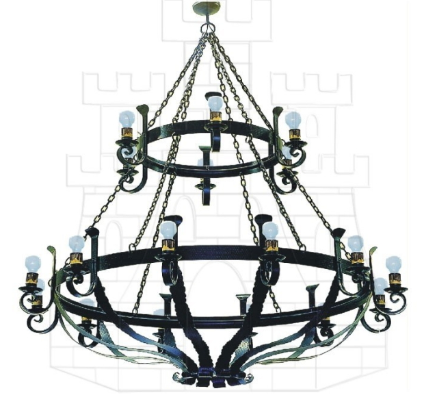 Lámpara forja grande cadenas 18 luces - Catholic Kings Sword