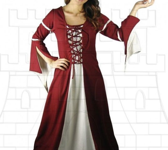 Vestido medieval mujer Rojo Crema 537x478 - Medieval costumes and accessories