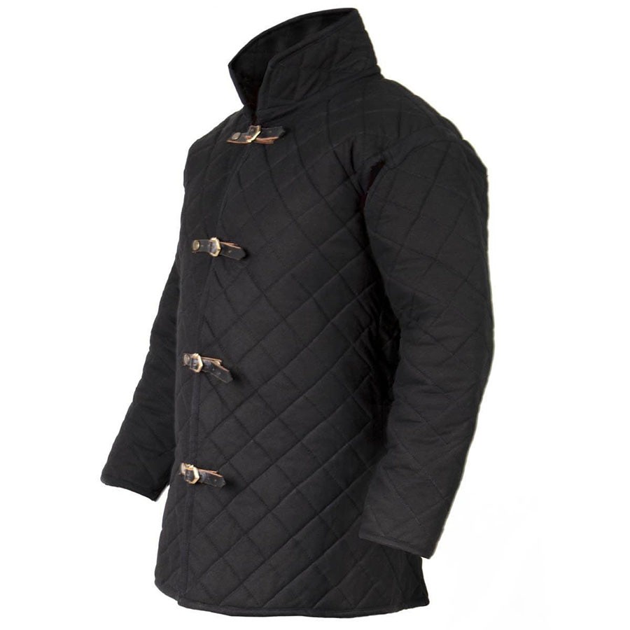 Padded medieval gambeson, black color